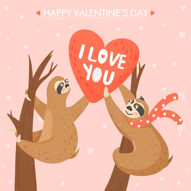 Valentine's day card with sloths