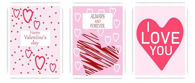 Valentine's Day cards with hand drawn hearts Doodles heart in doodle style Vector illustration