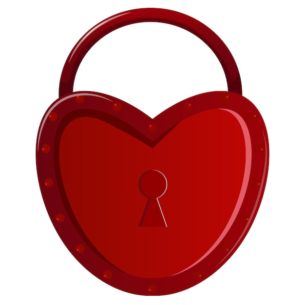 Valentine's day cartoon red heart-shaped lock with keyhole on transparent background.