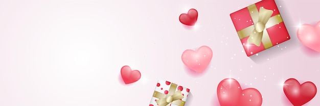 Valentine's day concept poster banner background template. Vector illustration. 3d red and pink paper hearts with frame on geometric background. Cute love sale banners or greeting cards