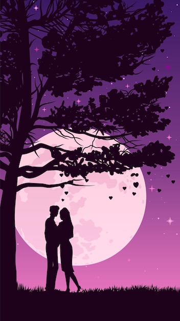 Valentine's Day couples in love, date, Vertical background, stories template, banner, card, header