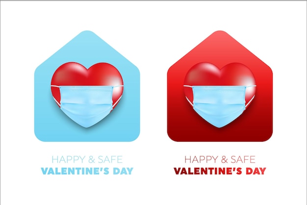 Valentine's Day and COVID-19 with Symbol of heart from medical mask on red background.