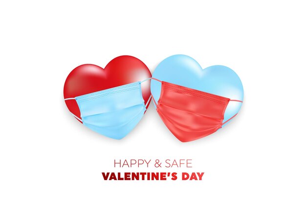 Valentine's Day and COVID-19 with Symbol of heart from medical mask on red background.