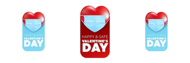 Valentine's Day and COVID-19 with Symbol of heart from medical mask on red background.