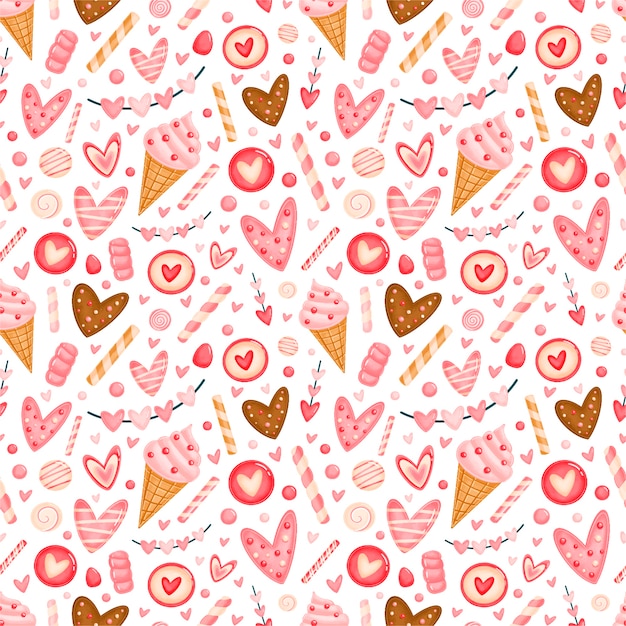 Valentine's day cute seamless pattern. Valentine's sweets pattern.