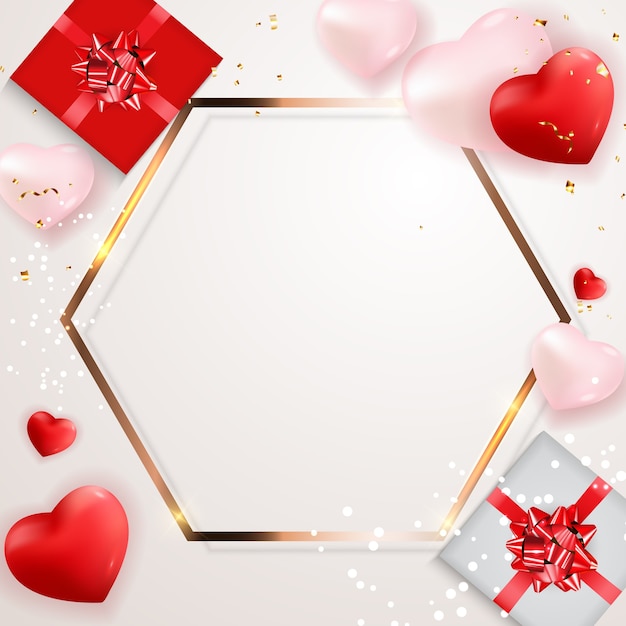 Valentine's Day decorations with golden frame and Hearts.