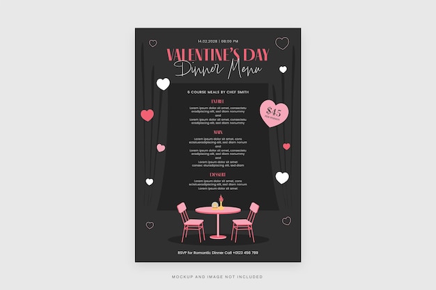 Valentine's Day Dinner Menu Template in Vector