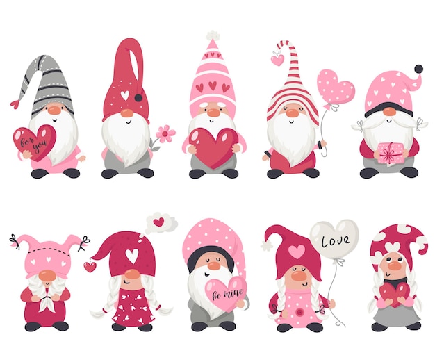 Valentine's day gnome collection.  illustration for greeting cards, christmas invitations and t-shirts