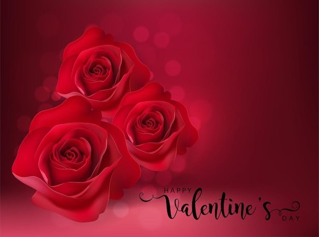 Valentine's day greeting card templates with realistic of beautiful rose and heart on background color.