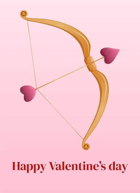 Valentine's day greeting card with cartoon cupid's arrow and bow. Love symbols for gifts and cards