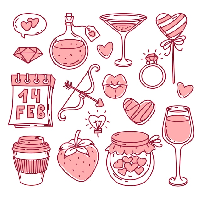 Valentine's day hand drawn elements, doodle collection, holiday symbols