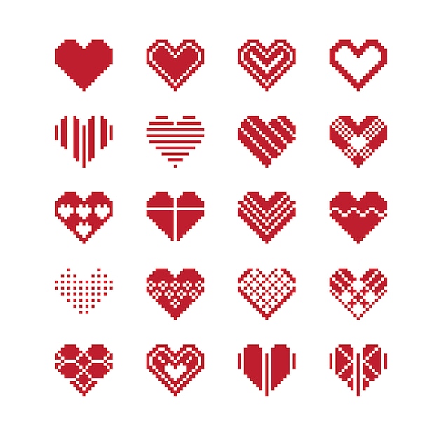 Valentine's day heart pixel icon set