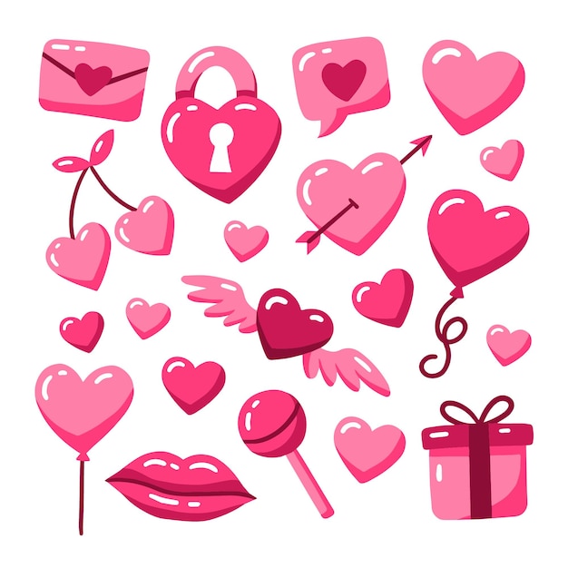 Valentine's day icon pink illustration set