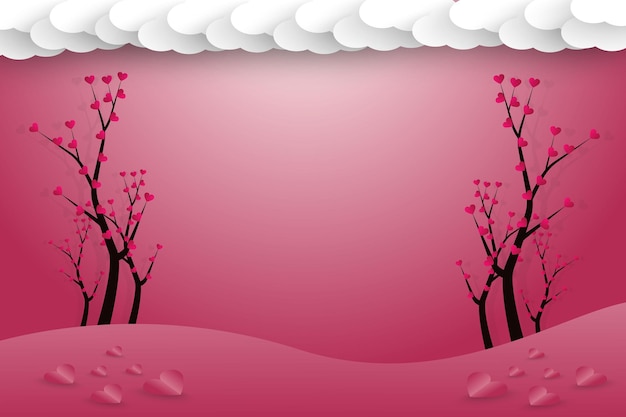 Valentine's day illustration with a heart love tree on a pink background