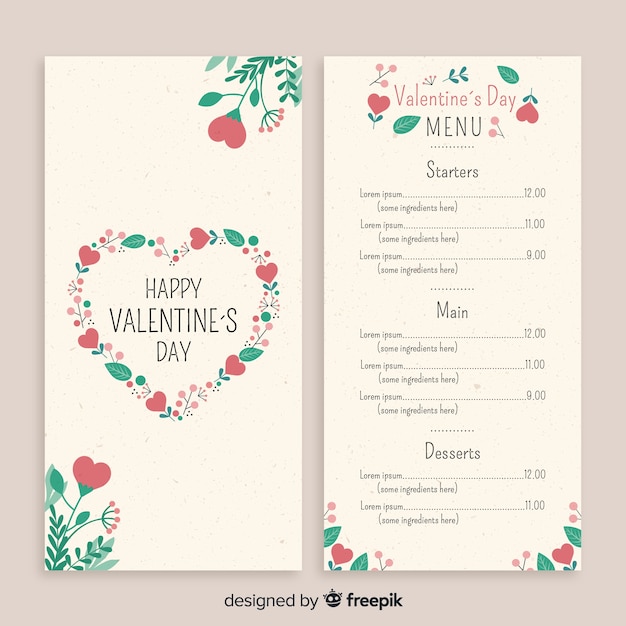 Valentine's day menu template