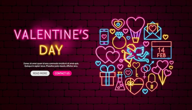 Valentine's Day Neon Banner Design. Vector Illustration of Love Promotion.