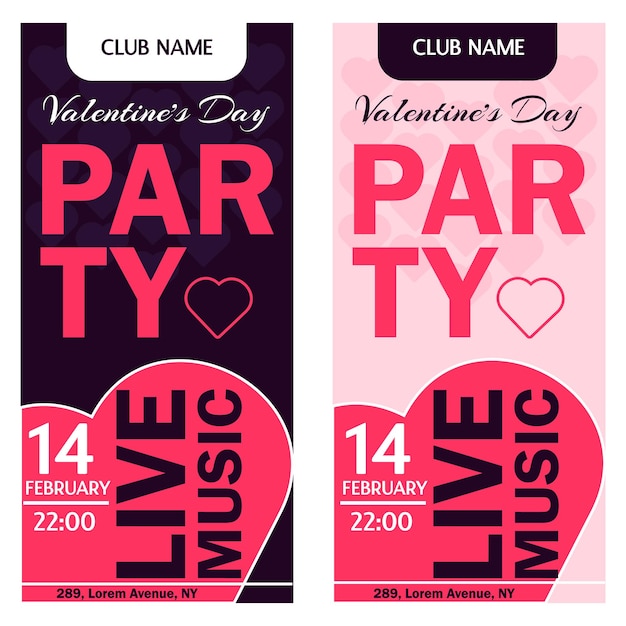 Vector valentine's day party flyer with text and heart.set of invitations.vector illustration.