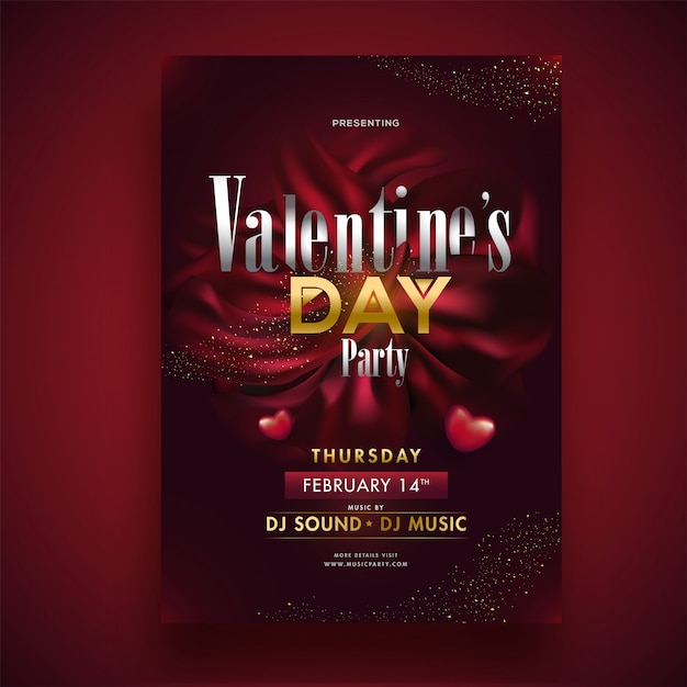 Valentine's Day party template or invitation card design with time, date and venue details.