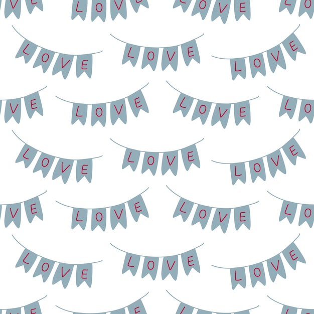 Valentine's day pattern. Endless ornament with flag garland on white background. Romantic print.