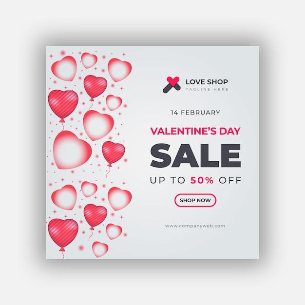 Valentine's day sale banner or social media post template