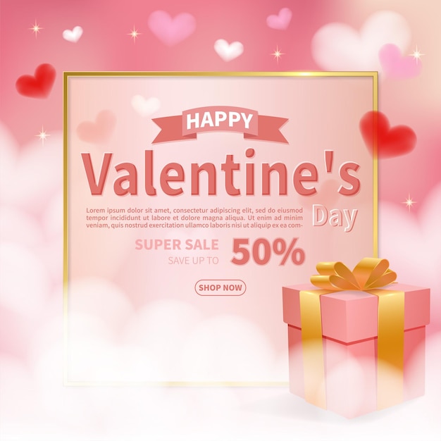 Valentine's day sale design with clouds and hearts