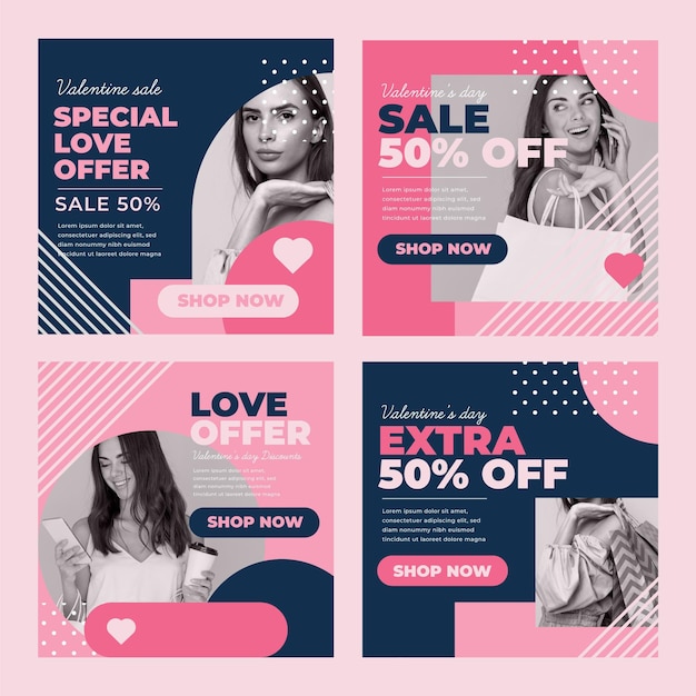 Valentine's day sale instagram post pack