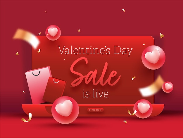 Valentine's Day Sale Is Live Poster Design With 3D Heart Balls