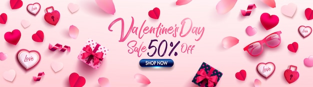 Valentine's Day Sale Poster or banner with sweet gift,sweet heart and lovely items 