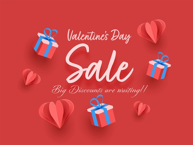 Valentine's Day Sale Poster Design With Origami Paper Hearts