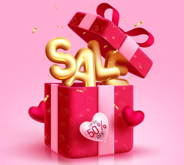 Valentine's day sale vector concept design. Valentine's gift shopping box for hearts day occasion