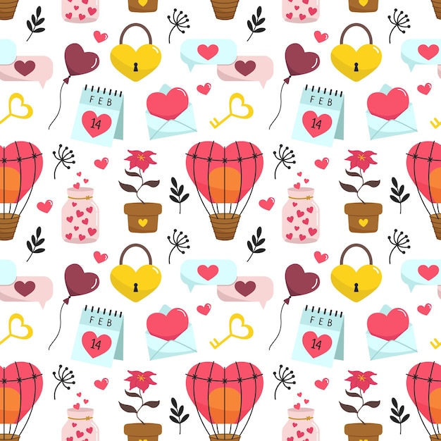 Valentine's day seamless pattern. Romantic background. Cute cartoon vector doodle illustrations.