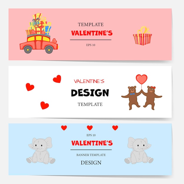 Valentine's Day set of template for your text. Cartoon style. Vector illustration.