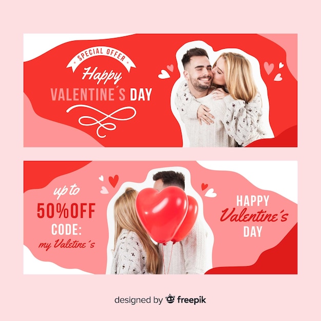 Valentine's day special offer banner with couple in love