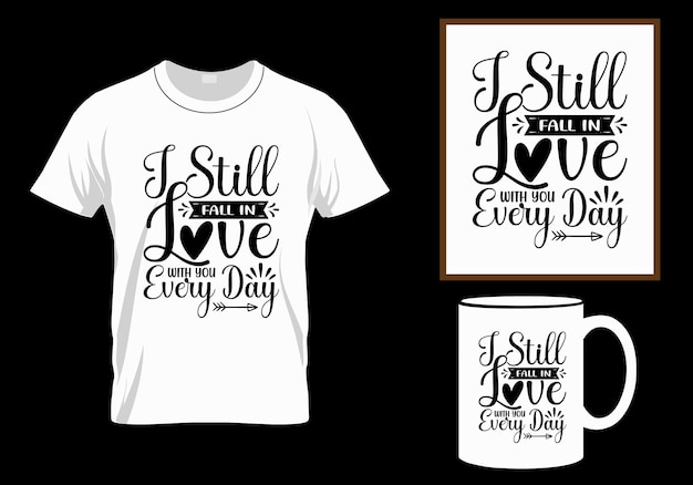 Valentine's day t-shirt design vector love lettering in vintage style with different ornaments