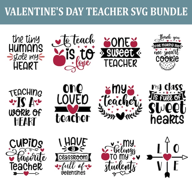 Vector valentine's day teacher svg bundle