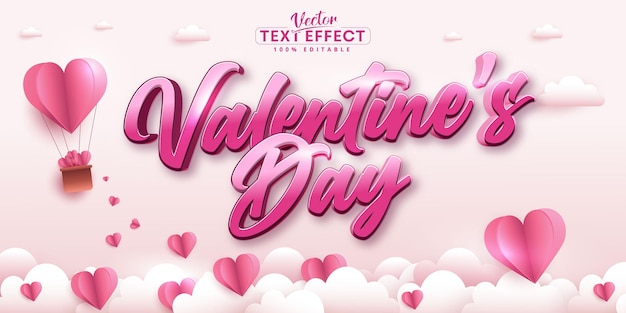 Valentine's day text, calligraphic style editable text effect on paper art style pink color background