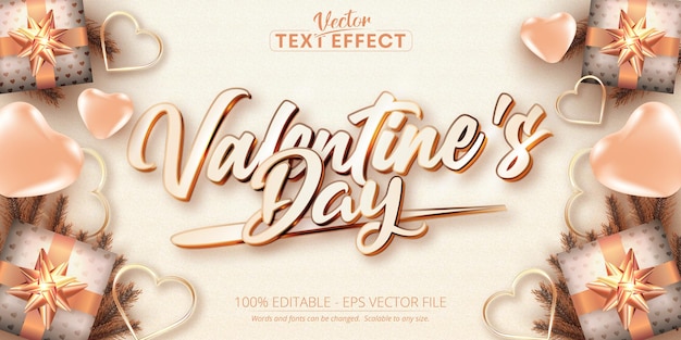 Valentine's day text, rose gold color style editable text effect