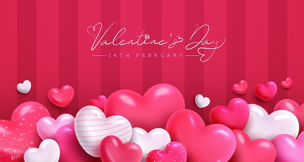 Valentine's day text vector background design. Valentine's greeting card with balloons heart.