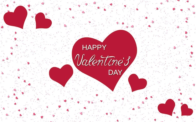 Valentine's Day white vector background with hearts and lettering