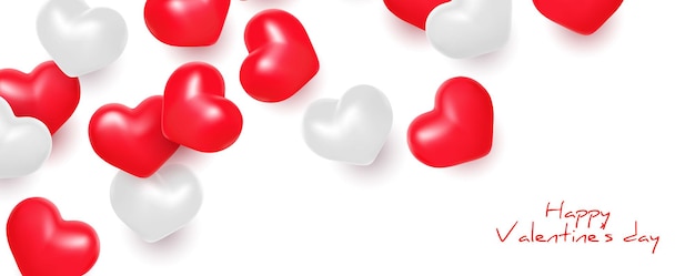 Valentine's day with 3d realistic love hearts minimal banner