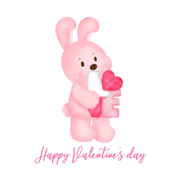 Valentine's day with cute rabbit greeting card.