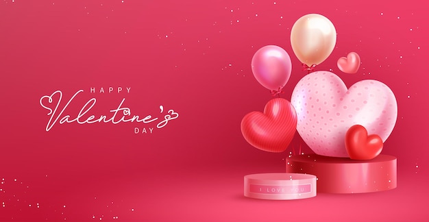 Valentine's podium vector background design. Happy valentine's day greeting text in empty space.