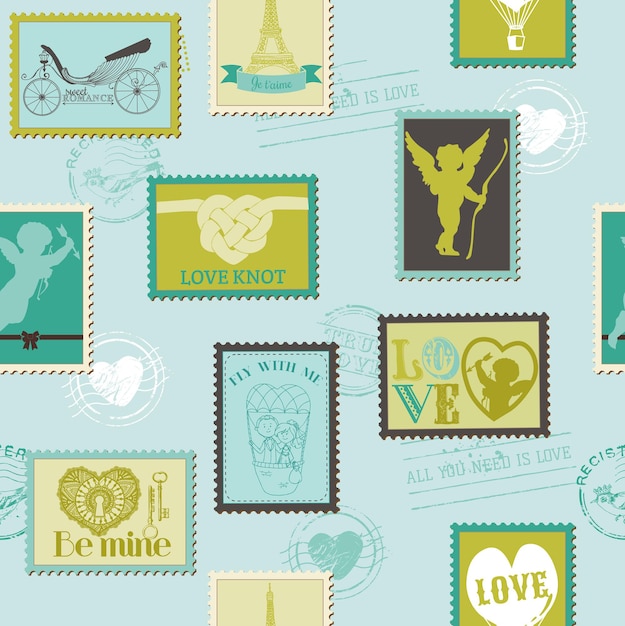 Valentine Stamps Love seamless pattern