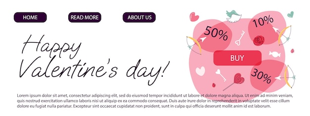 Valentine39s day landing page template vector illustration