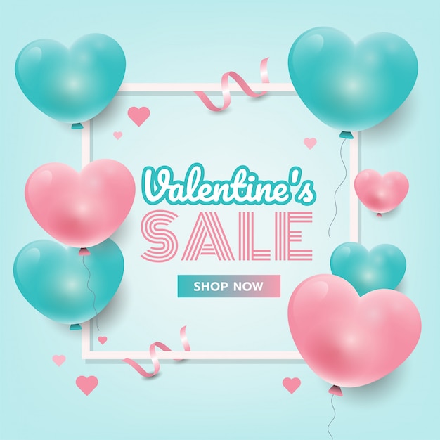 Valentineâs sale promotion banner with 3d hearts, website banner, flyer. Vector illustration