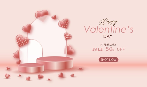 Valentines day 3d podium for present product with pink concept