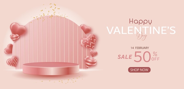 Valentines day 3d podium for present product with pink concept