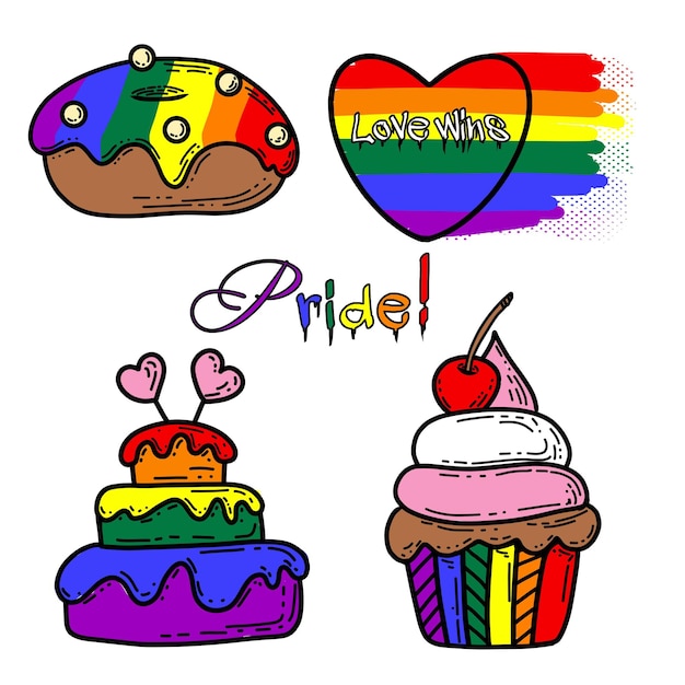 Valentines Day background LGBT community symbol set of LGBT  sweets with rainbow