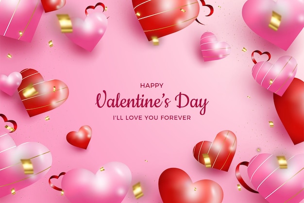 Valentines day background with 3d beautiful balloons