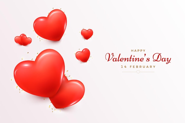 Valentines day background with 3d bright red balloon illustration